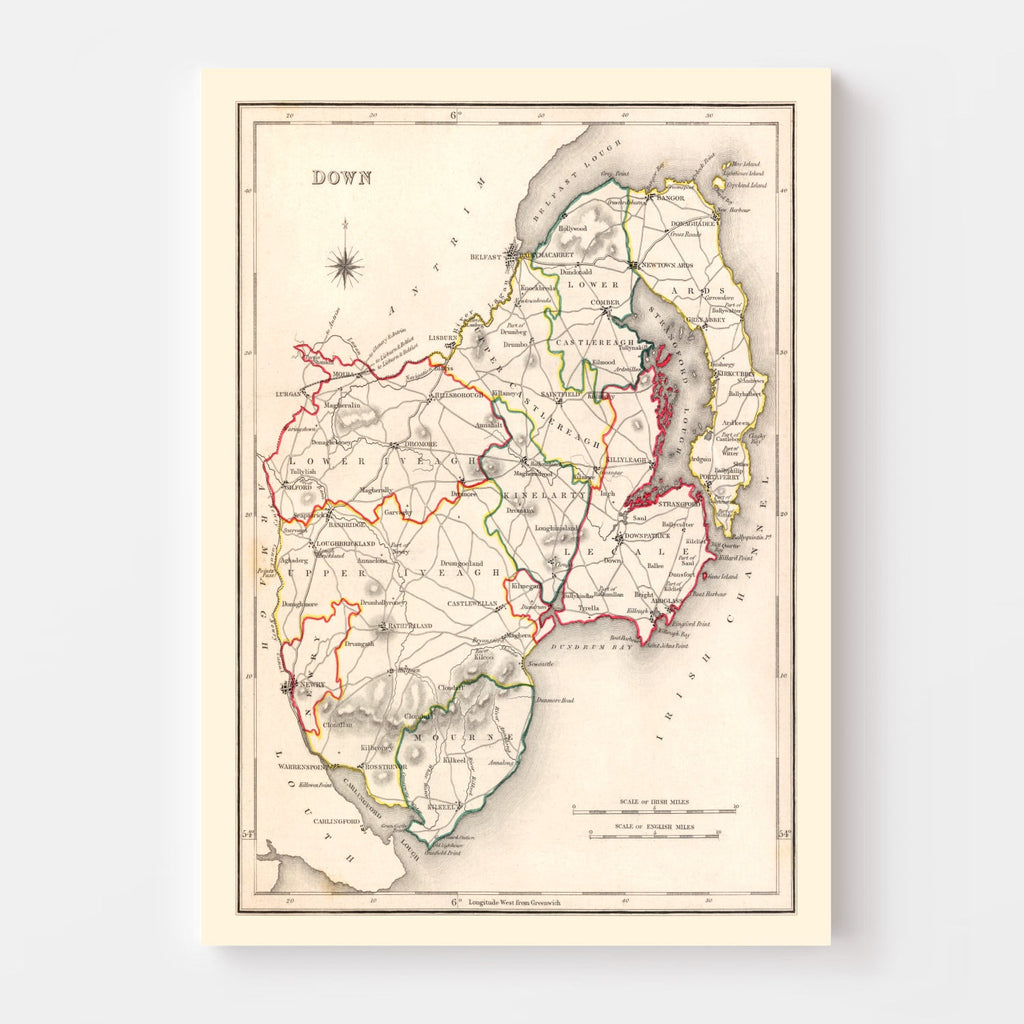 Vintage Map of Down County Ireland, 1846
