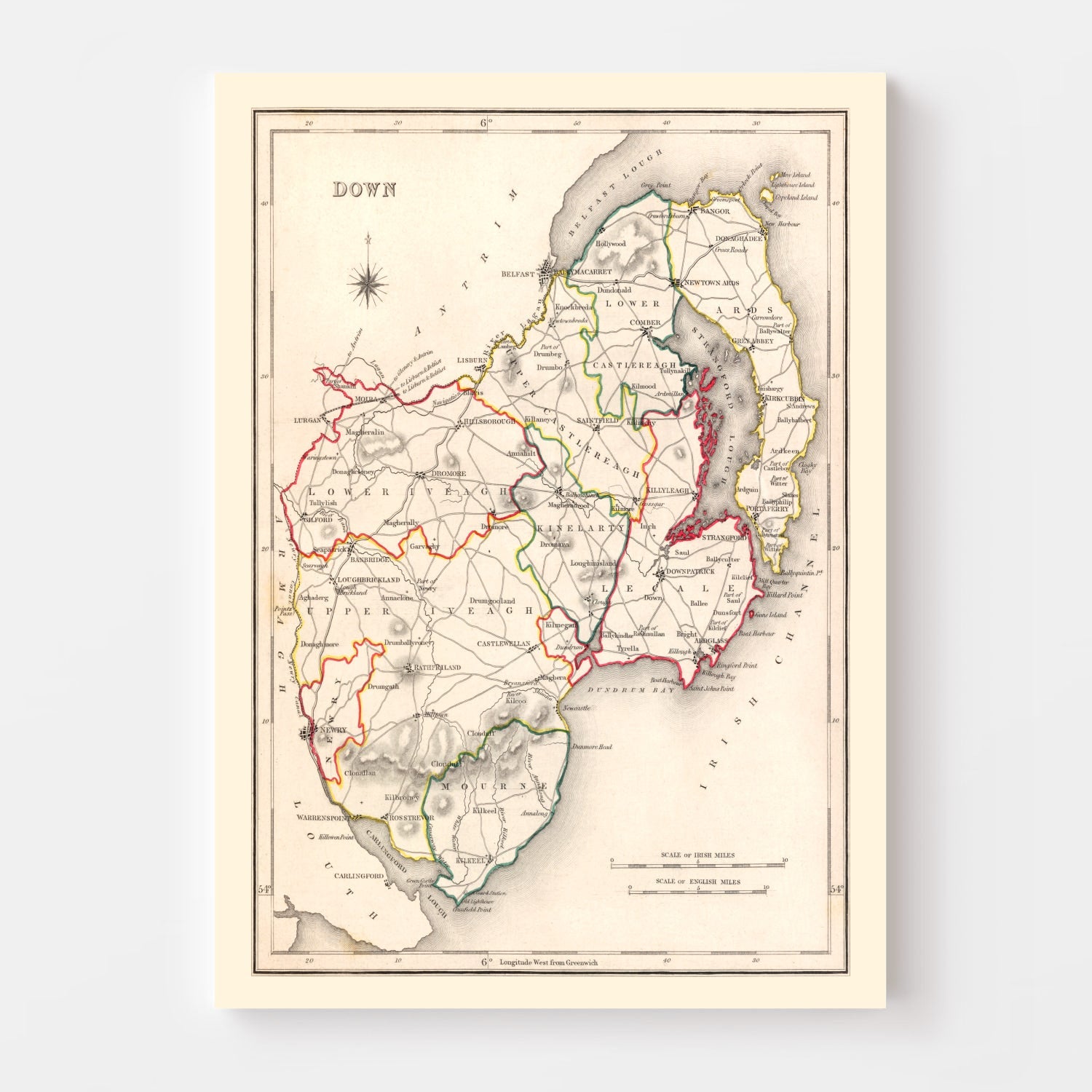 Vintage Map of Down County Ireland, 1846
