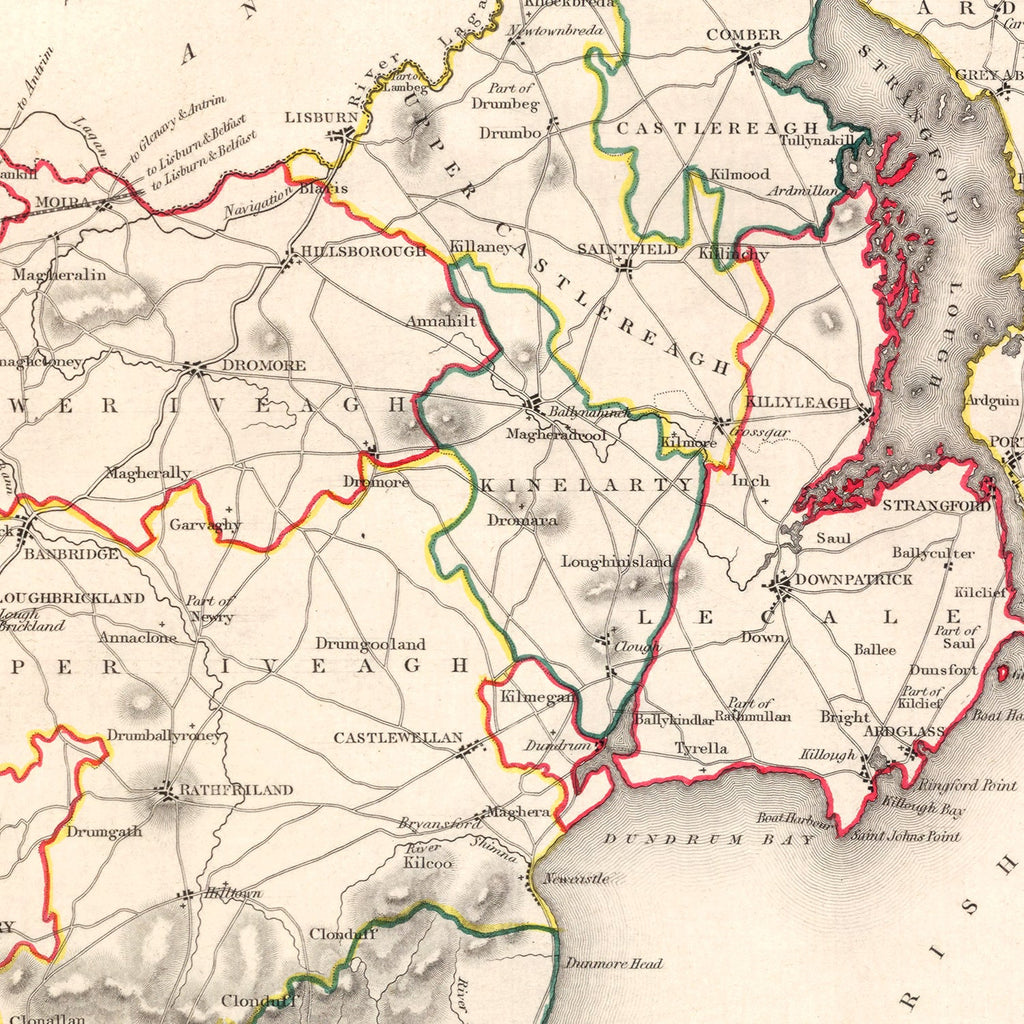 Vintage Map of Down County Ireland, 1846