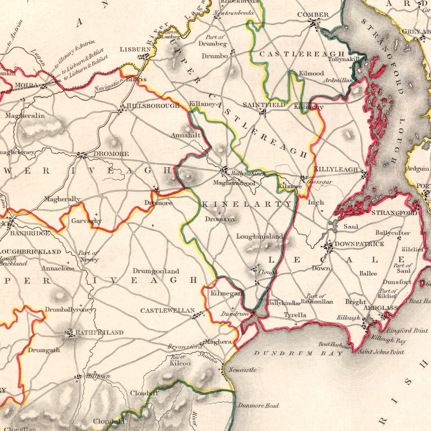 Vintage Map of Down County Ireland, 1846