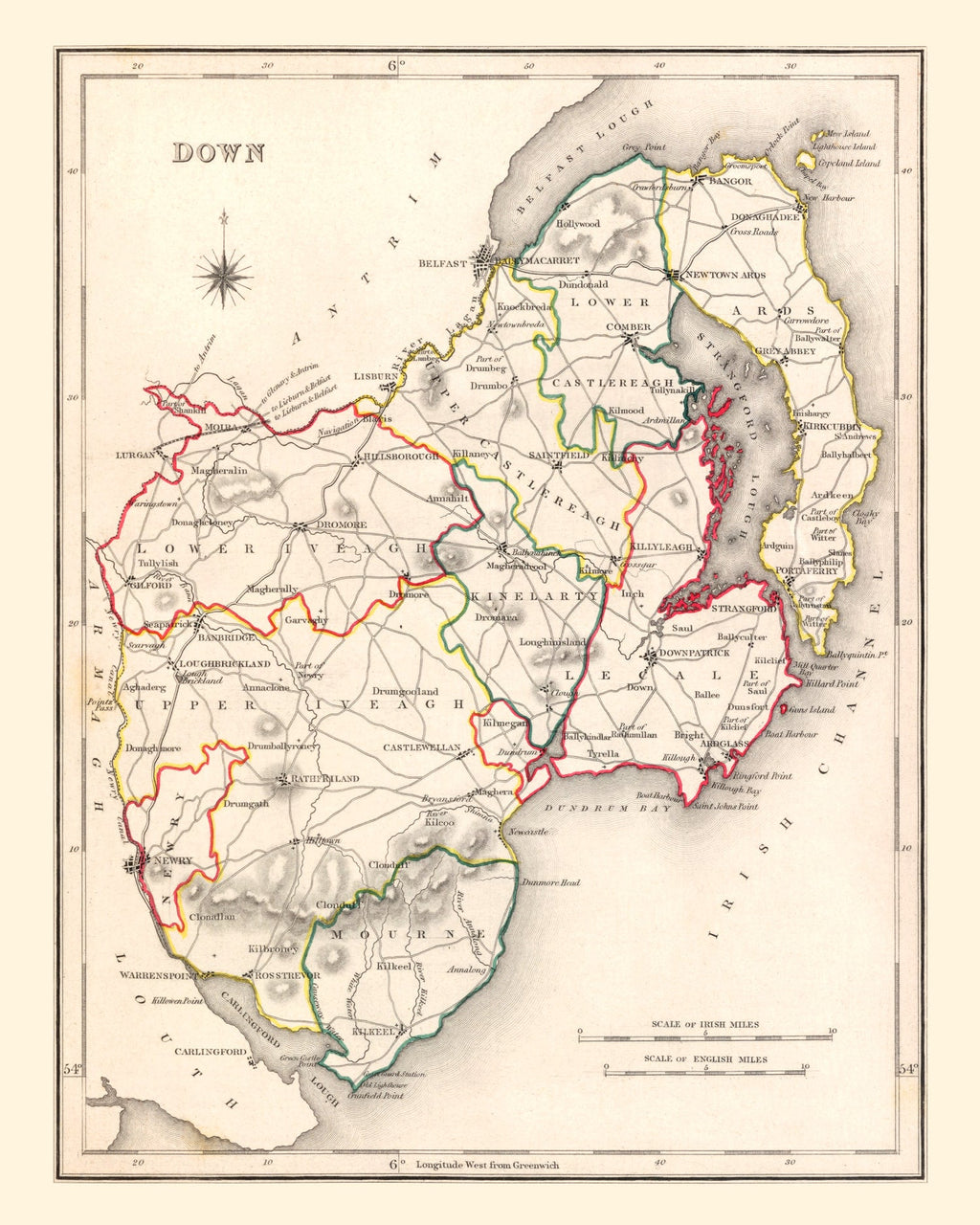 Vintage Map of Down County Ireland, 1846