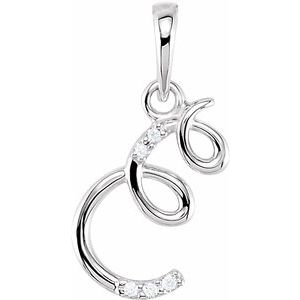 14K White Gold .025 CTW Natural Diamond Initial E Pendant