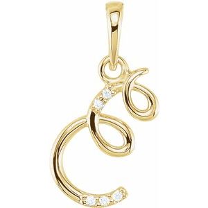 14K Yellow Gold .025 CTW Natural Diamond Initial E Pendant