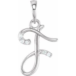14K White Gold .025 CTW Natural Diamond Initial F Pendant