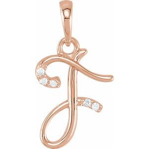 14K Rose Gold .025 CTW Natural Diamond Initial F Pendant