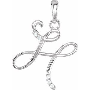14K White Gold .025 CTW Natural Diamond Initial H Pendant