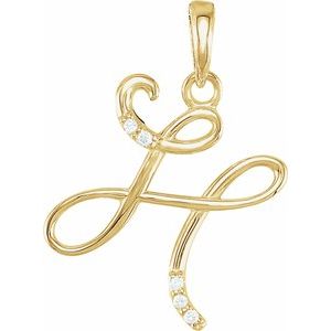 14K Yellow Gold .025 CTW Natural Diamond Initial H Pendant