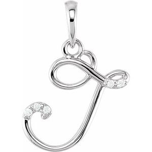 14K White Gold .025 CTW Natural Diamond Initial J Pendant