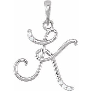 14K White Gold .025 CTW Natural Diamond Initial K Pendant