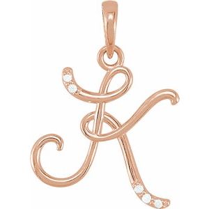 14K Rose Gold .025 CTW Natural Diamond Initial K Pendant