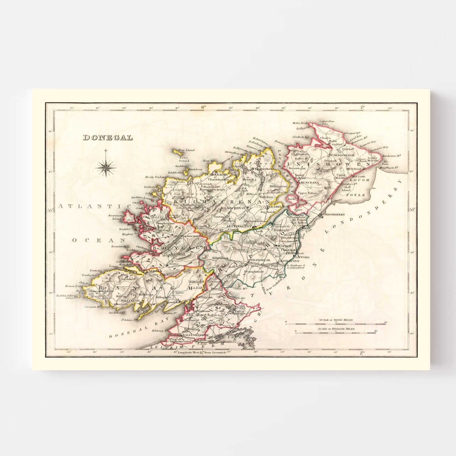 Vintage Map of Donegal County Ireland, 1846