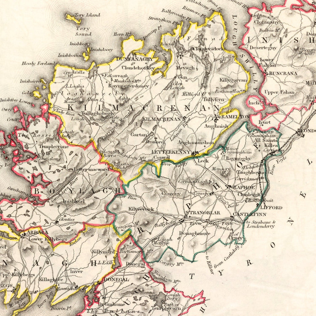 Vintage Map of Donegal County Ireland, 1846