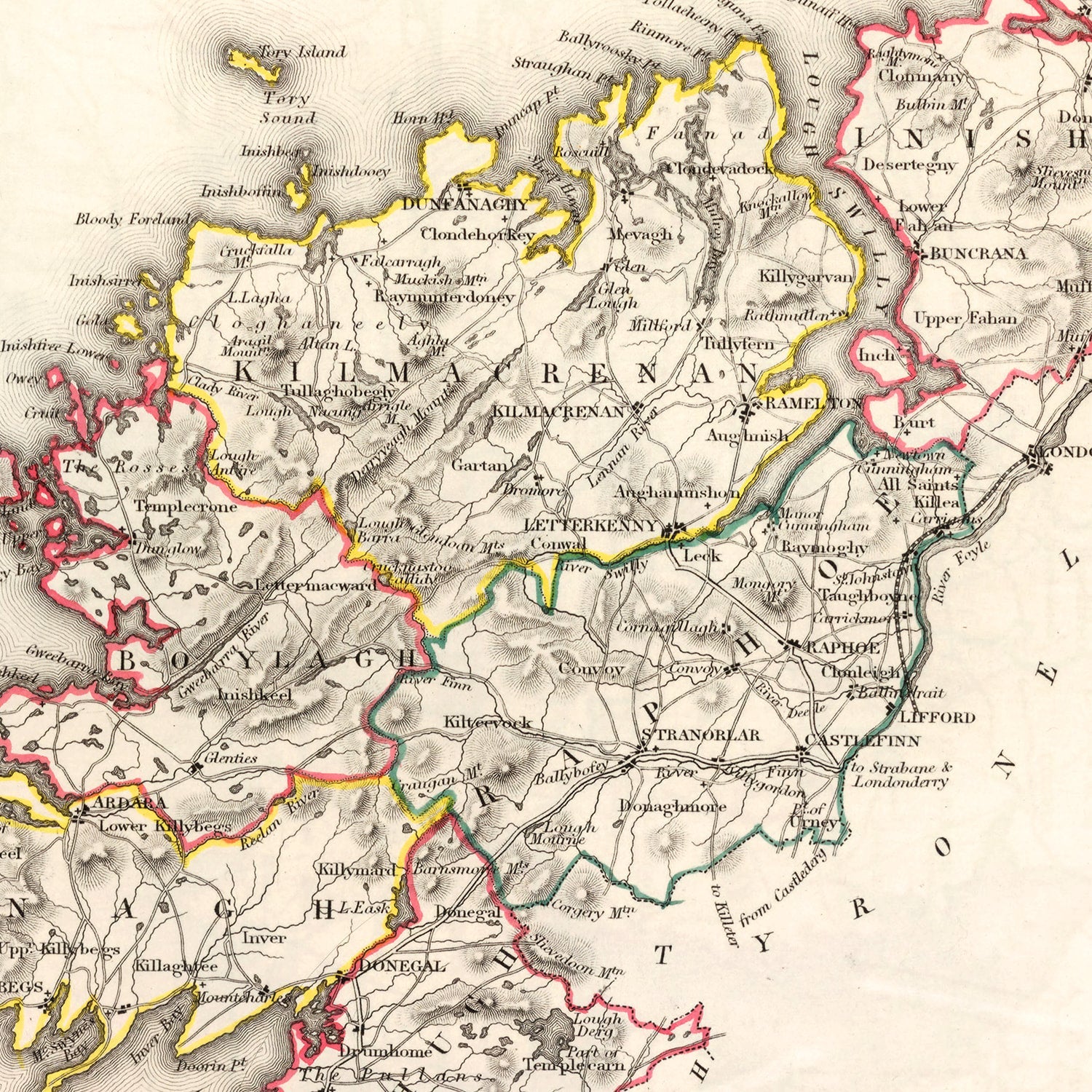 Vintage Map of Donegal County Ireland, 1846