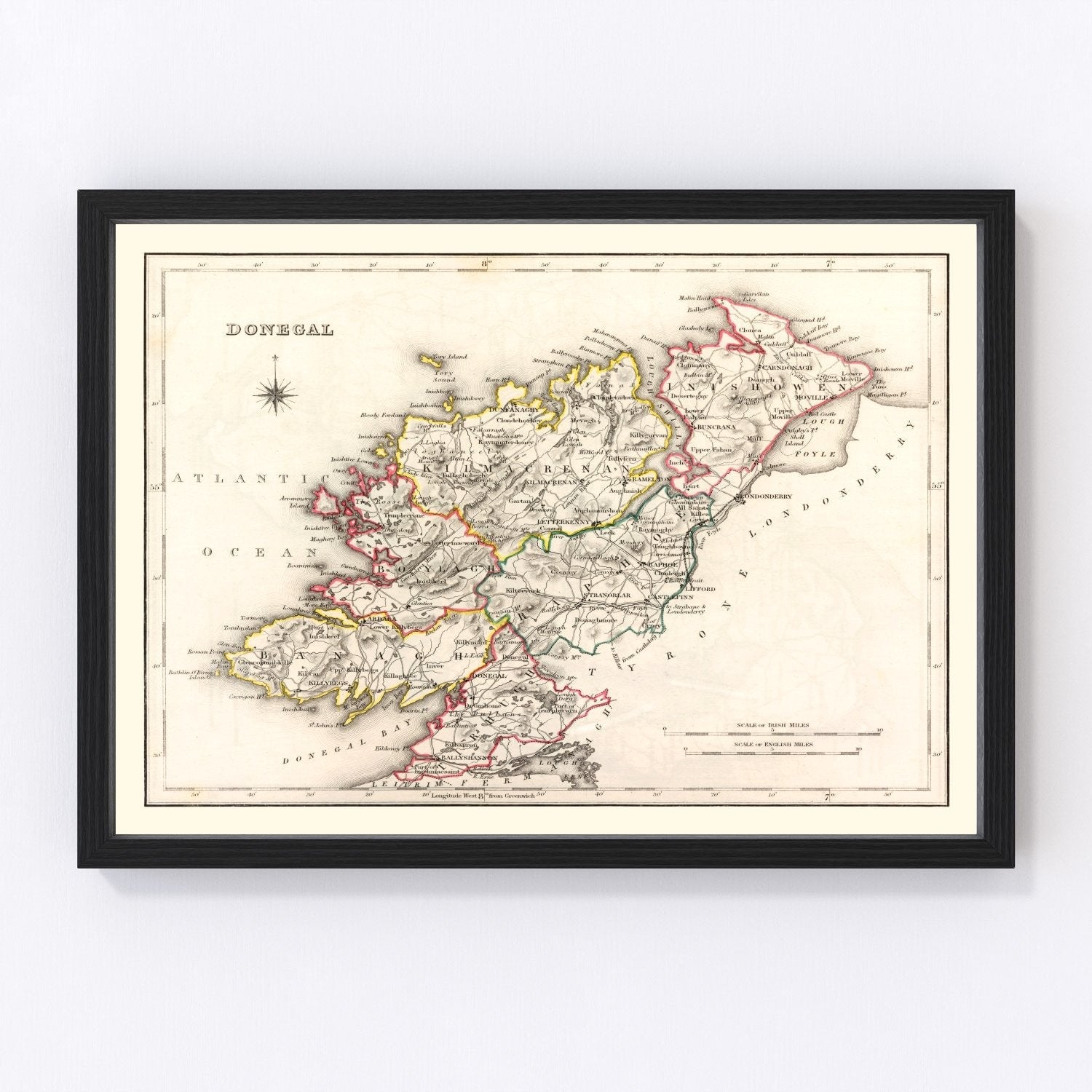 Vintage Map of Donegal County Ireland, 1846