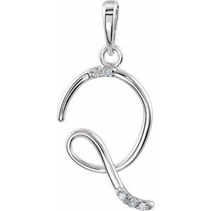 14K White Gold .025 CTW Natural Diamond Initial Q Pendant