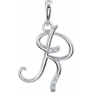 14K White Gold .025 CTW Natural Diamond Initial R Pendant