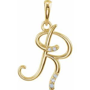 14K Yellow Gold .025 CTW Natural Diamond Initial R Pendant