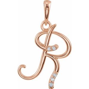 14K Rose Gold .025 CTW Natural Diamond Initial R Pendant