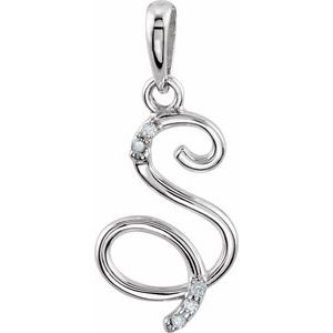 14K White Gold .025 CTW Natural Diamond Initial S Pendant