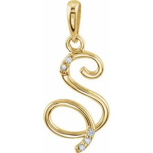14K Yellow Gold .025 CTW Natural Diamond Initial S Pendant