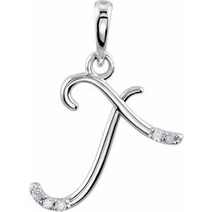 14K White Gold .025 CTW Natural Diamond Initial T Pendant