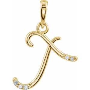 14K Yellow Gold .025 CTW Natural Diamond Initial T Pendant