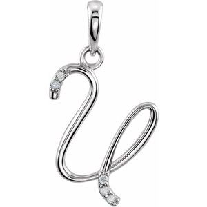 14K White Gold .025 CTW Natural Diamond Initial U Pendant