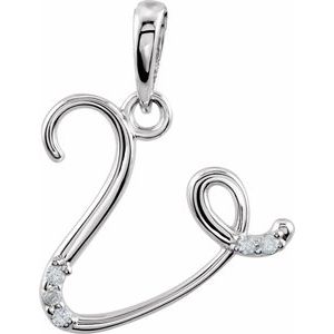 14K White Gold .025 CTW Natural Diamond Initial V Pendant