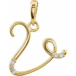14K Yellow Gold .025 CTW Natural Diamond Initial V Pendant