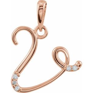 14K Rose Gold .025 CTW Natural Diamond Initial V Pendant