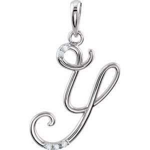 14K White Gold .025 CTW Natural Diamond Initial Y Pendant