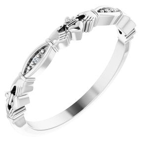 14K White Gold .005 CTW Natural Diamond Claddagh Ring