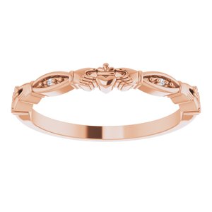 14K Rose Gold .005 CTW Natural Diamond Claddagh Ring