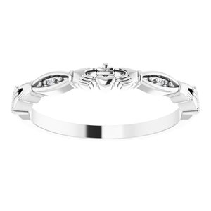 14K White Gold .005 CTW Natural Diamond Claddagh Ring