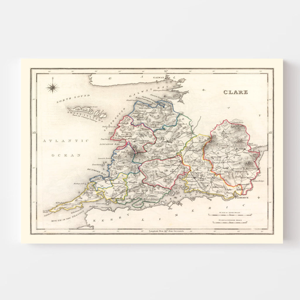 Vintage Map of Clare County Ireland, 1846