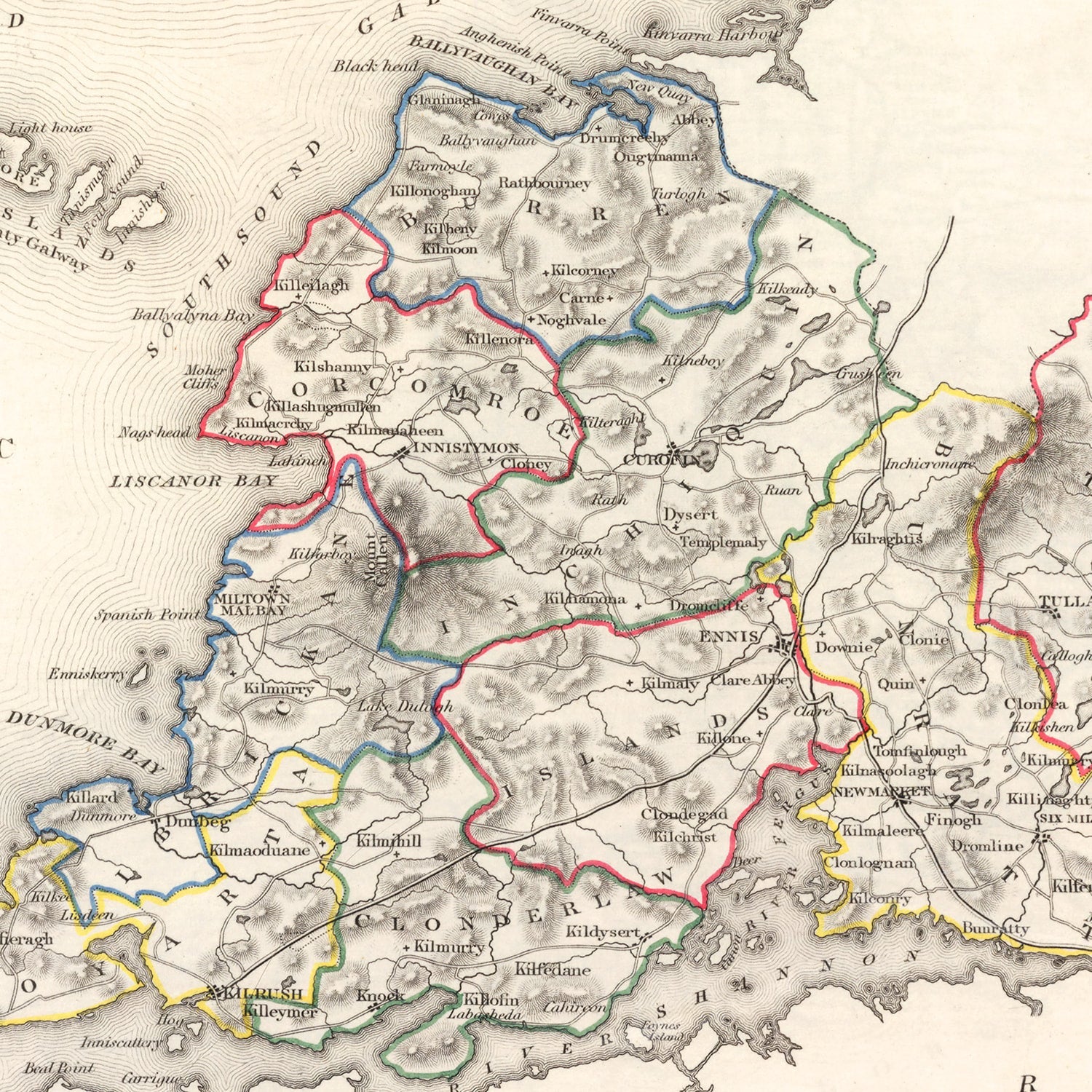 Vintage Map of Clare County Ireland, 1846