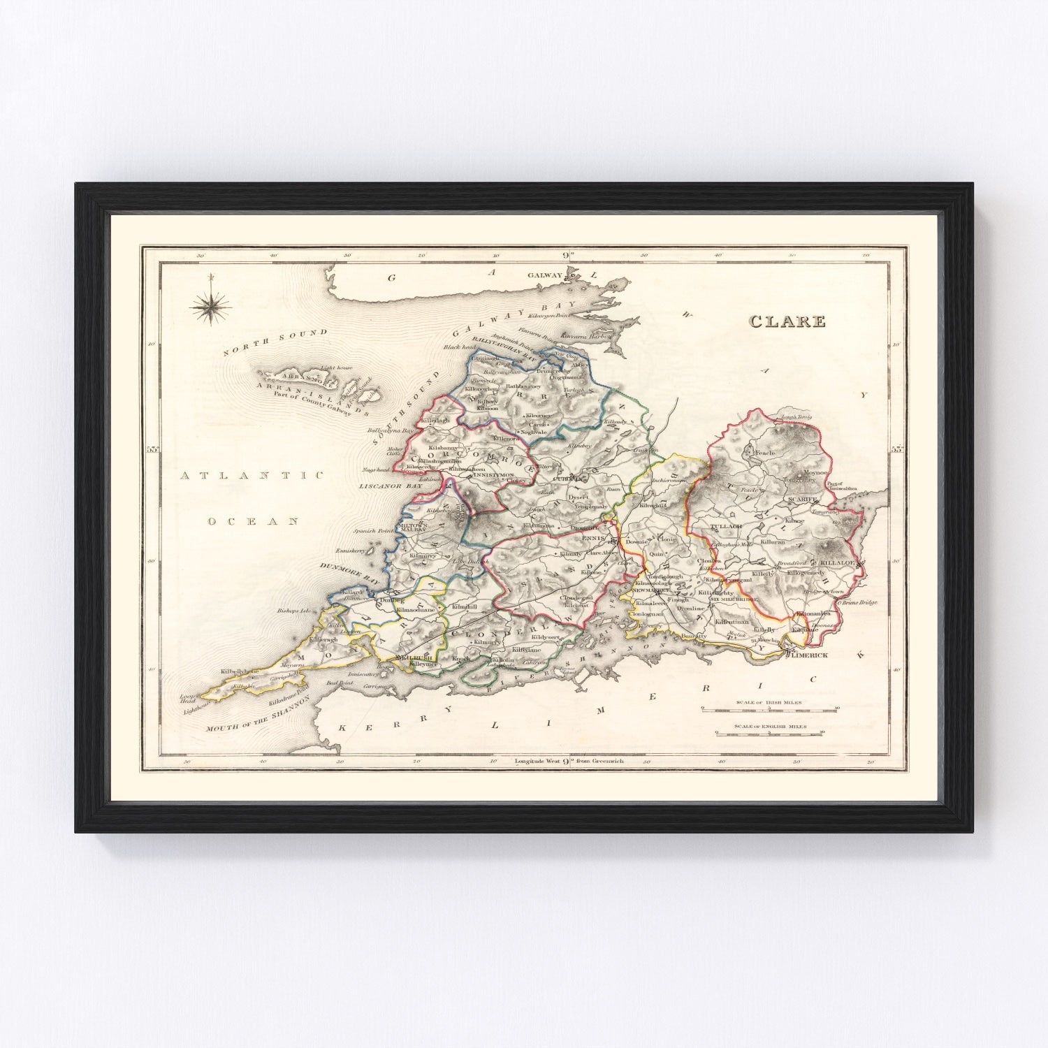 Vintage Map of Clare County Ireland, 1846