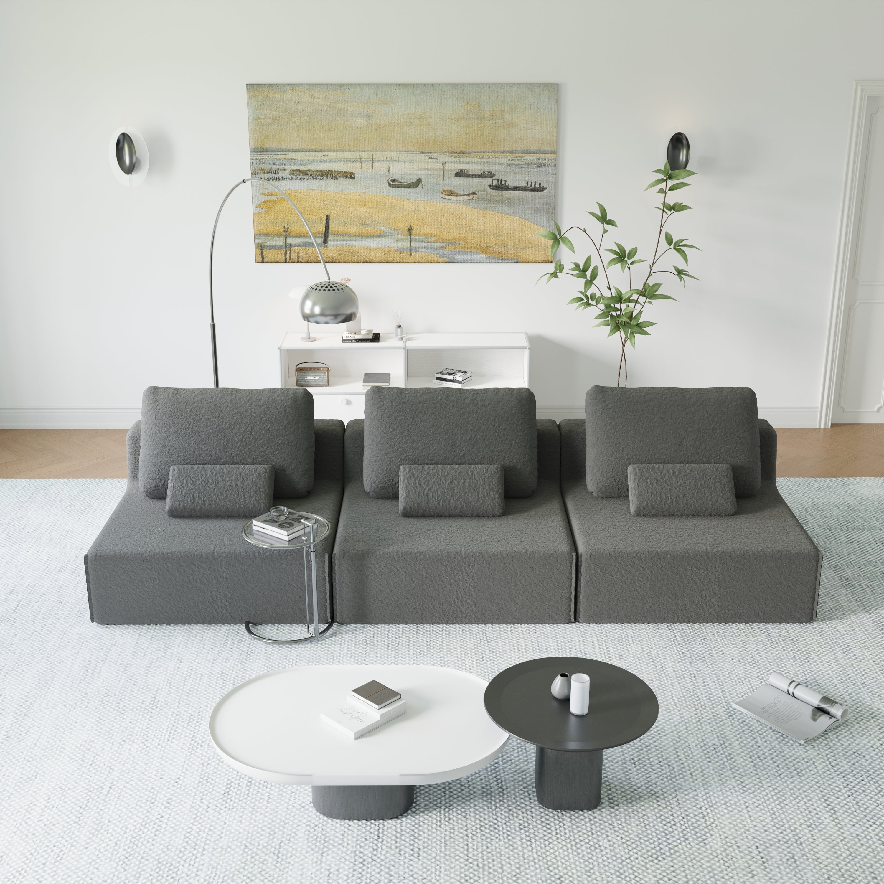Oversized Modular Sectional Sofa,Luxury Boucle Floor Couch Set,Convertible Compressed Couch,Spacious Foam-Filled Sofa for Living Room, Free Combination,3 Colors