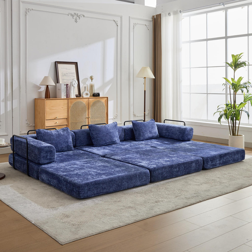 Compression Sofa,Convertible Floor Sofa Bed with Fixed-Shape Frame, Boneless Modular Sectional Sofa,No Assembly Required,Chenille fabric,for Living Room Bedroom,Dark Blue