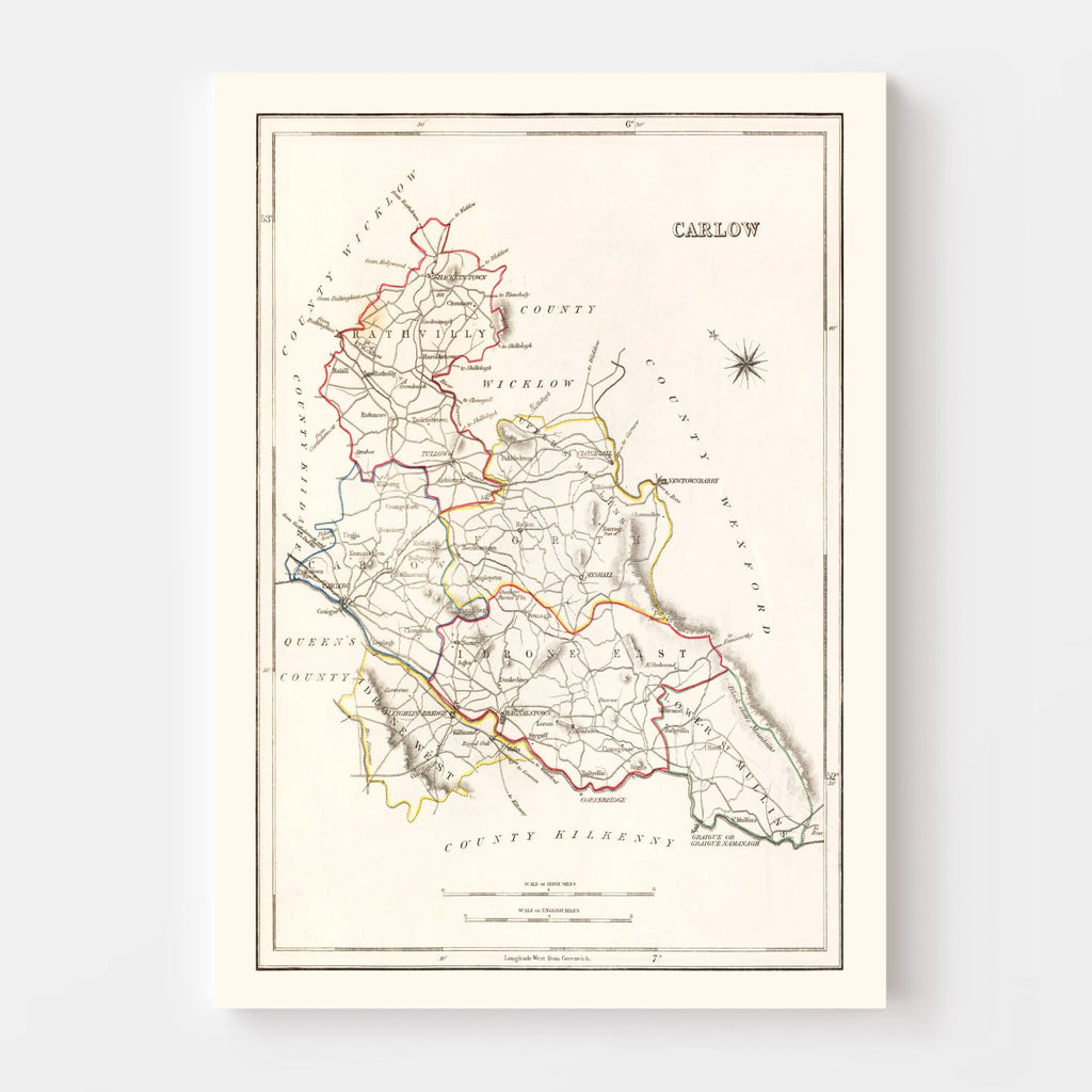 Vintage Map of Carlow County Ireland, 1846