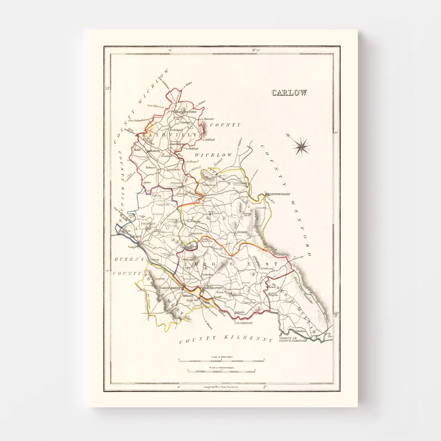 Vintage Map of Carlow County Ireland, 1846
