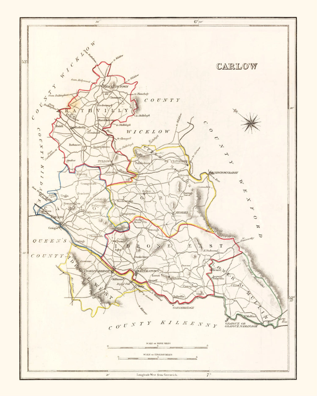 Vintage Map of Carlow County Ireland, 1846