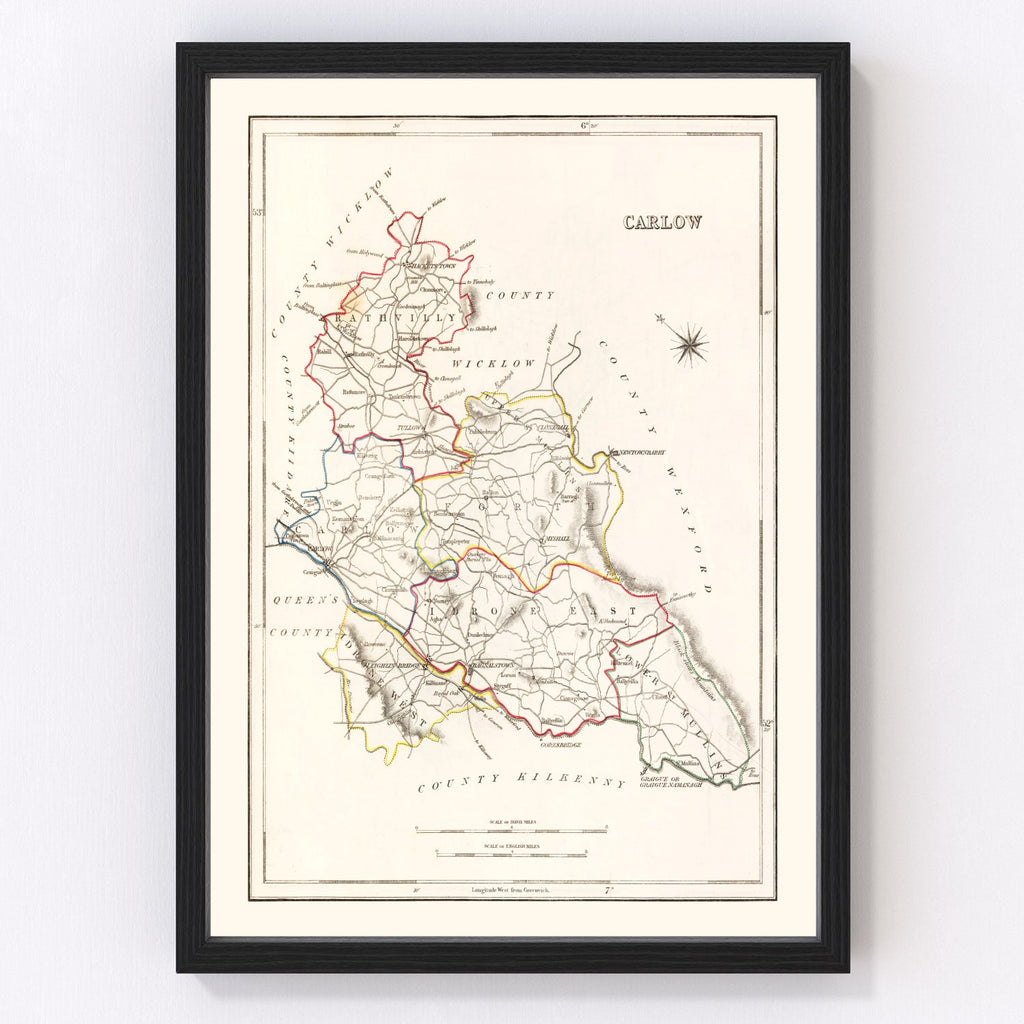 Vintage Map of Carlow County Ireland, 1846