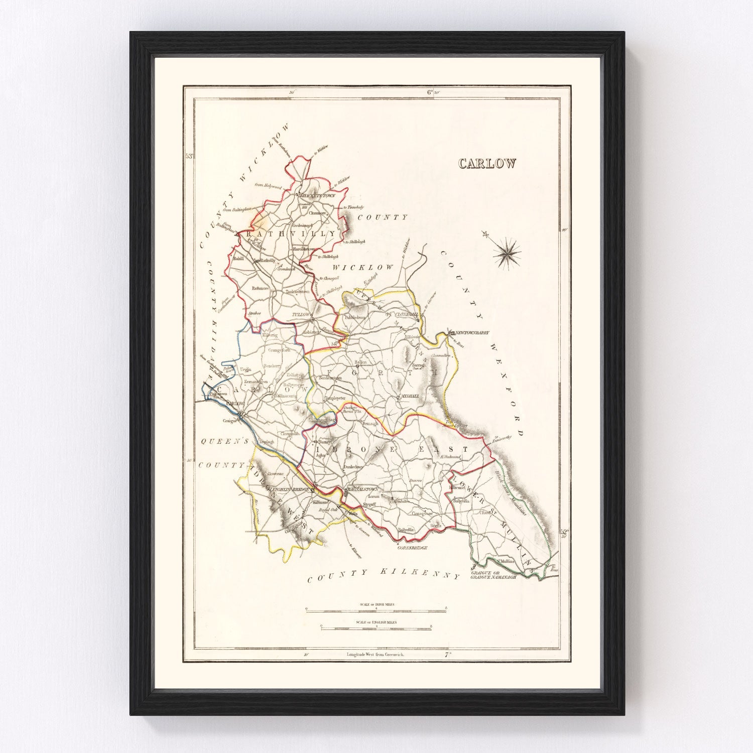 Vintage Map of Carlow County Ireland, 1846