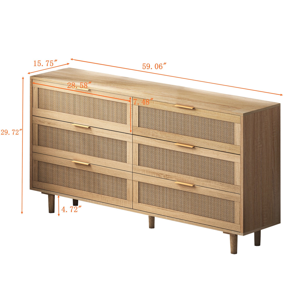 59.06'6-Drawers Rattan Storage Cabinet Rattan Drawer,for Bedroom,Living Room,Natural (Same SKU:W757121586)
