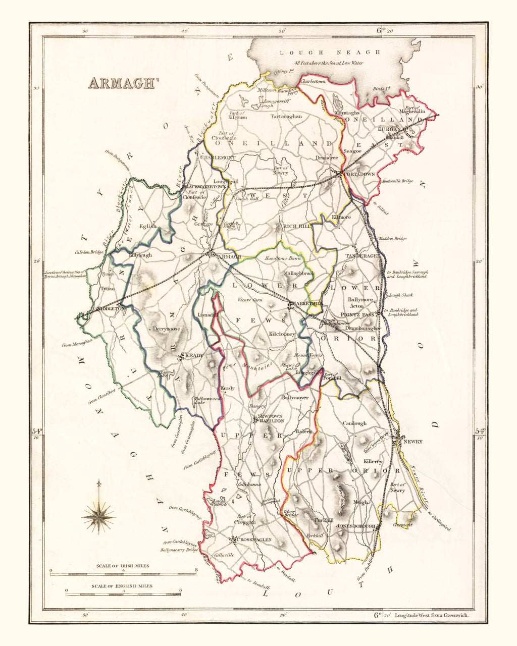 Vintage Map of Armagh County Ireland, 1846