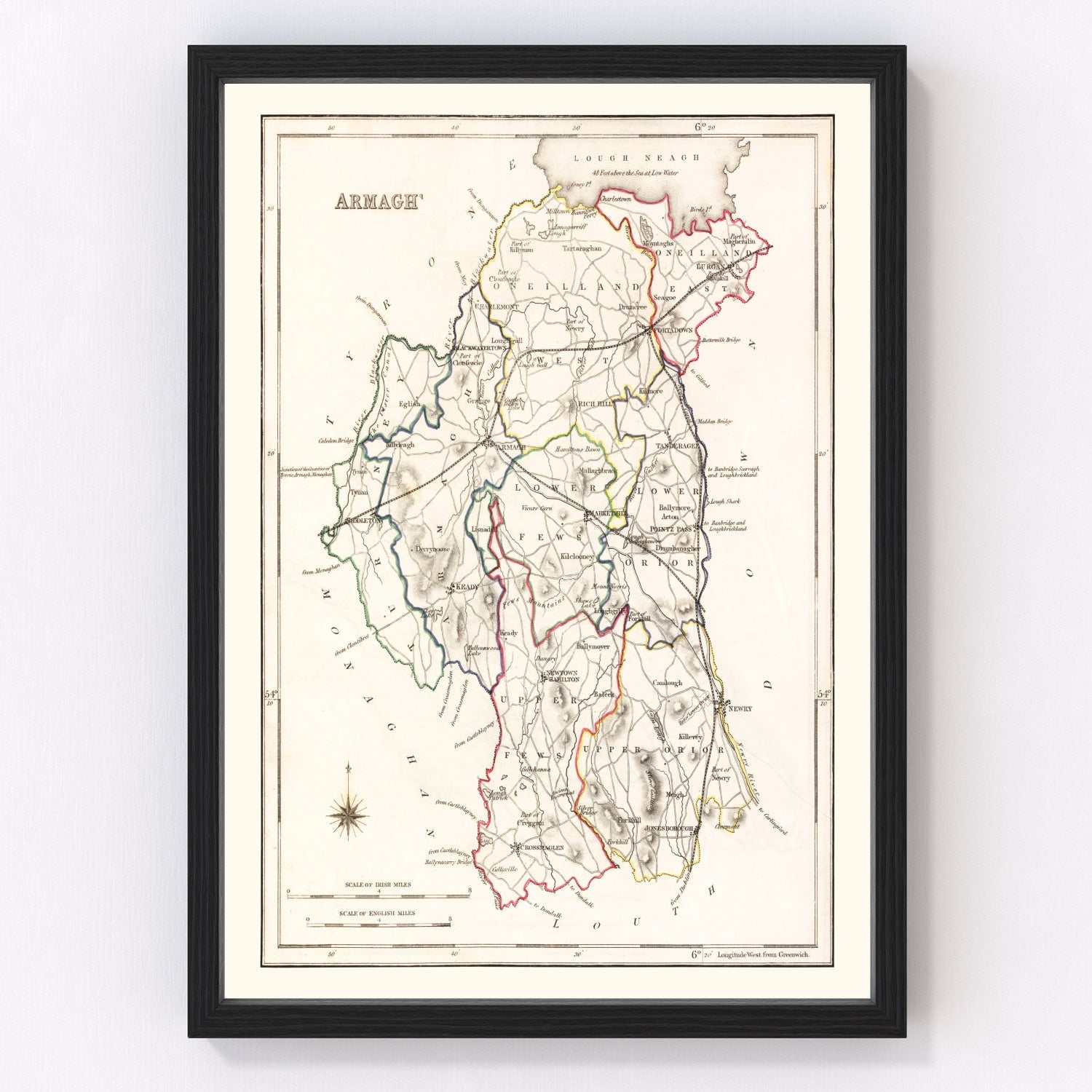 Vintage Map of Armagh County Ireland, 1846