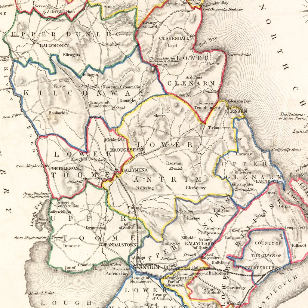 Vintage Map of Antrim County Ireland, 1846