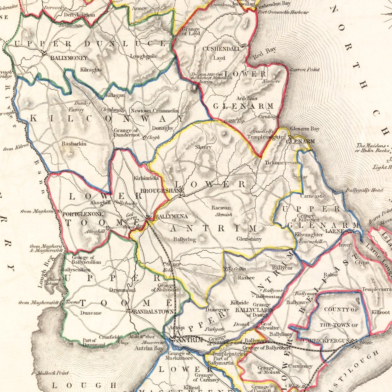 Vintage Map of Antrim County Ireland, 1846
