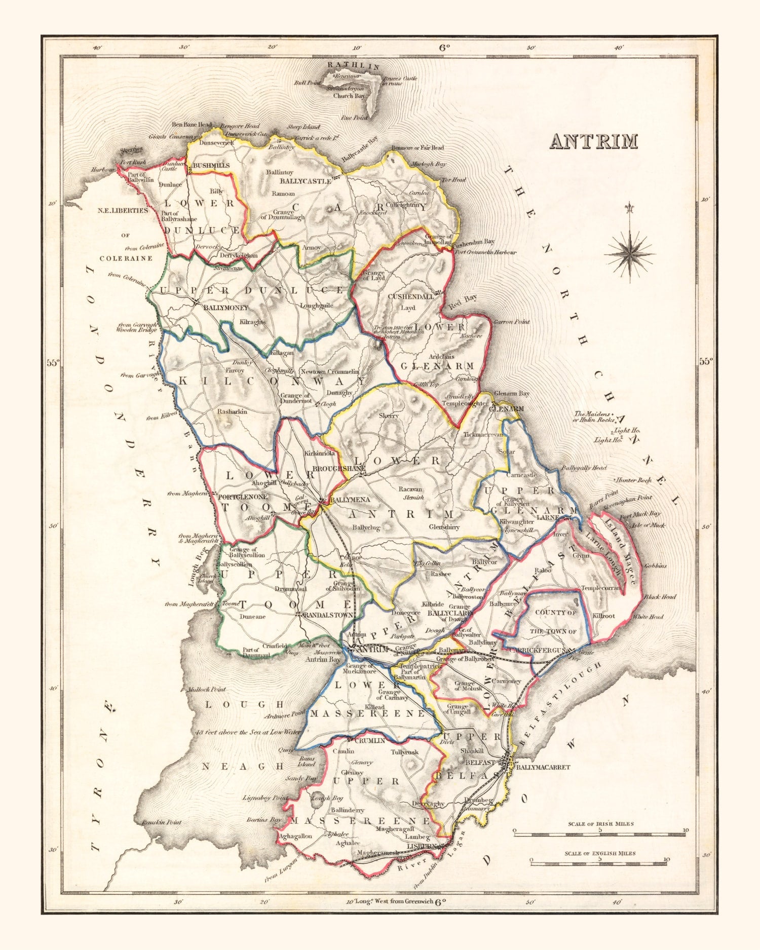 Vintage Map of Antrim County Ireland, 1846